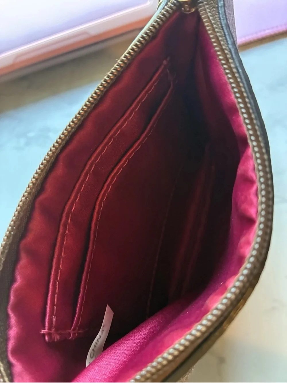 Coach Signature Canvas Wristlet in Khaki with Red Trim